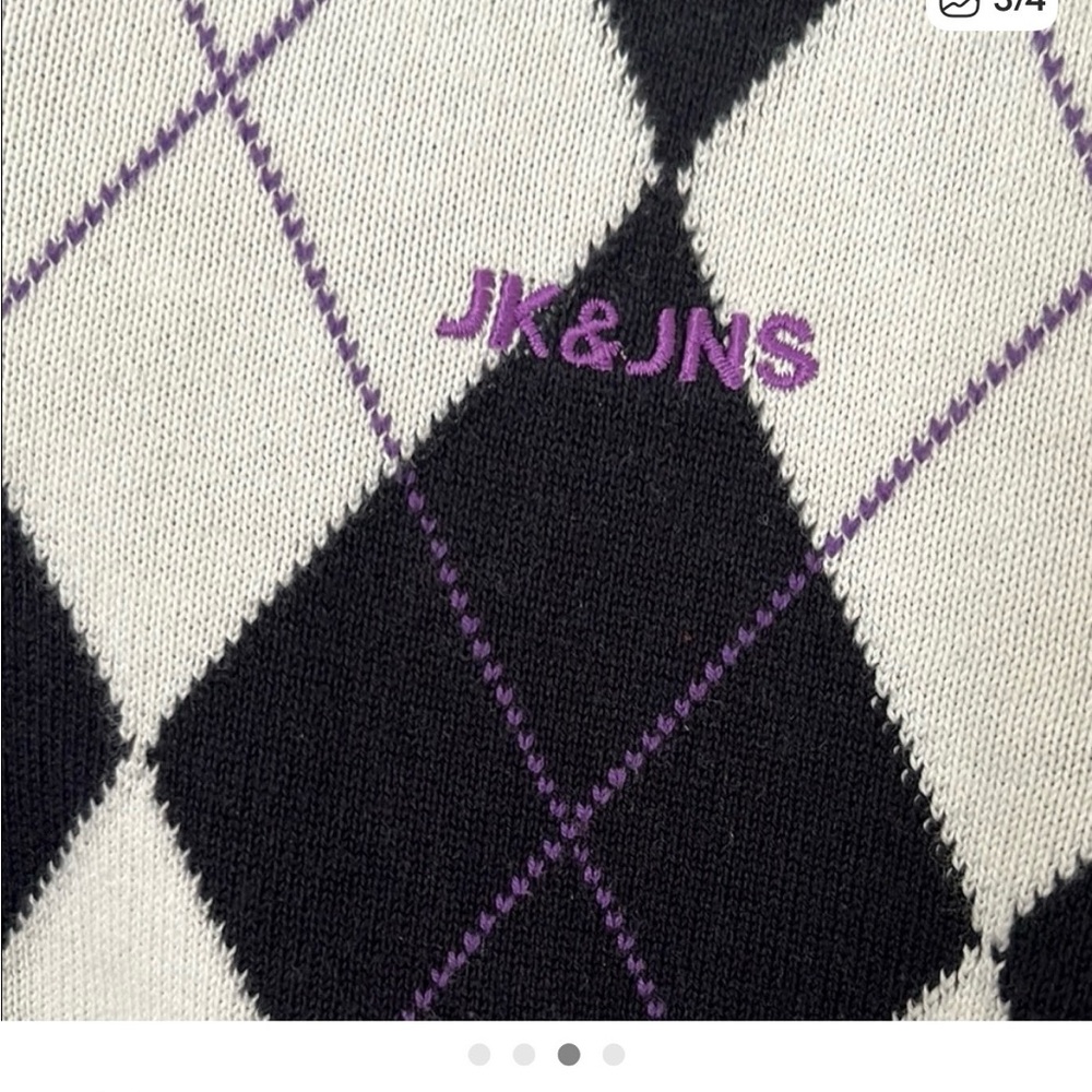 Jack & Jones Navy and White Argyle V-Neck Sweater - Picture 3 of 4